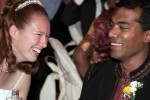 bride and groom laugh together Hindu wedding and Western Wedding