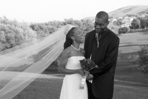 Black and White Photo of Black Bride and Groom