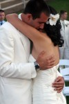 Bride and groom first dance embrase wedding reception Hahn Estates in Soledad