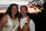 Bride and Groom at sunset. wedding Evergreen Lodge in Goveland, CA