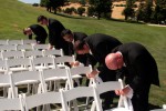 Guys tie bows wedding ceremony Summitpointe Golf Club in Milpitas