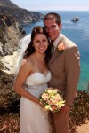 Bride and Groom Overlooking Cliffs of Big Sur, Pacific Ocean, Bigsby Bridge