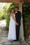 Bride and groom in arch. Wedding, UC Berkeley Botanical Gardens
