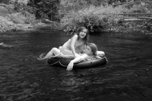 Kids on tube, Infrared photography of the Big Sur River on the summer solstice.