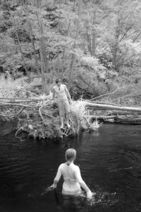 Teenagers. Infrared photography of the Big Sur River on the summer solstice.