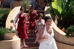 Bride, mom, and bridesmaids leaving the Los Gatos Hotel and Spa for the wedding