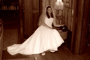 Bride before the wedding, sepia Churchill Manor Napa CA