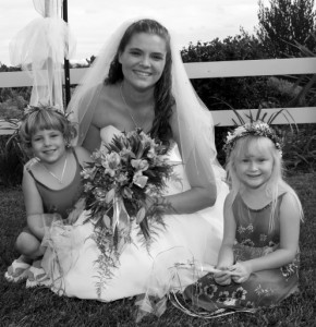 Bride with flower girls, Marsha's Vineyard Napa CA