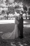 Bride and groom wedding photo with infrared camera in front of the Fairmont Hotel in San Jose