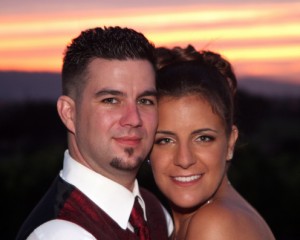 photo of bride and groom at sunset. Rios-Lovell Winery in Livermore CA