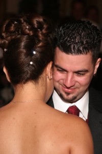 close up shot of groom during first dance at a wedding reception Rios-Lovell Winery in Livermore CA