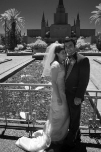 Infrared wedding portrait photo from the Oakland CA Mormon temple