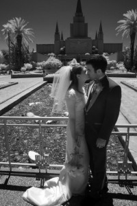 Infrared wedding portrait photo from the Oakland CA LDS temple