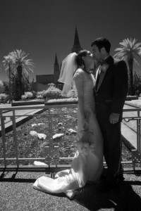 Infrared wedding portrait photo from the Oakland LDS temple