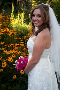 portrait of bride in front of flowers heather farms walnut creek