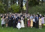 wedding party and guests group shot everyone waves Flower girl breaks glass Wedding Ceremony Tilden Park Botanical Gardens Berkeley, CA