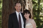 Bride and groom under redwood trees Flower girl breaks glass Wedding Ceremony Tilden Park Botanical Gardens