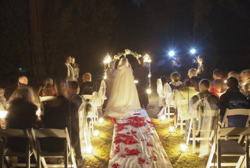 15 second exposures of a night wedding at the Ahwahnee Hotel in Yosemite National Park