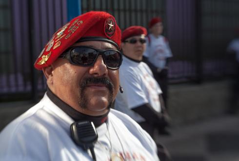 San Francisco Street Photography, Guardian Angles 16th and Mission, taken with a bellows lens.